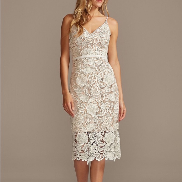 David's Bridal Little White Dress. Crochet Lace. style is DB Studio. Worn once. - Picture 2 of 3